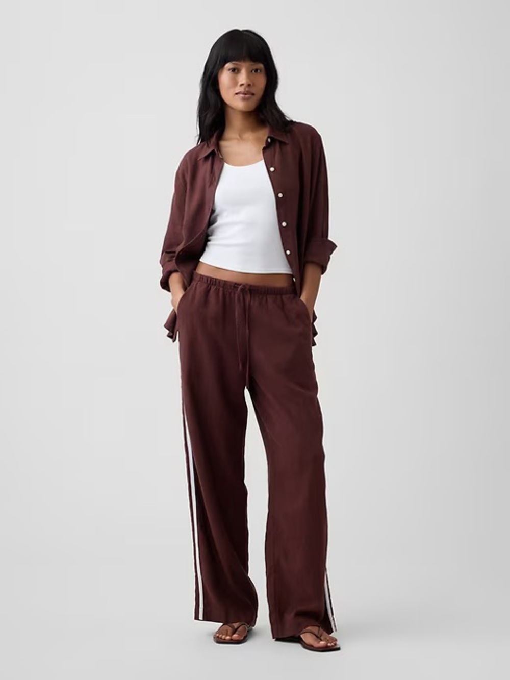 Gap Factory Linen-Blend Stripe Wide-Leg Pants Size Large Petite
